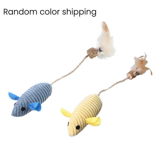 Cat Bell Toy with Feather Tail Bells Interactive Mouse Toy Stimulates Hunting Instincts Long-tail Cat Toy
