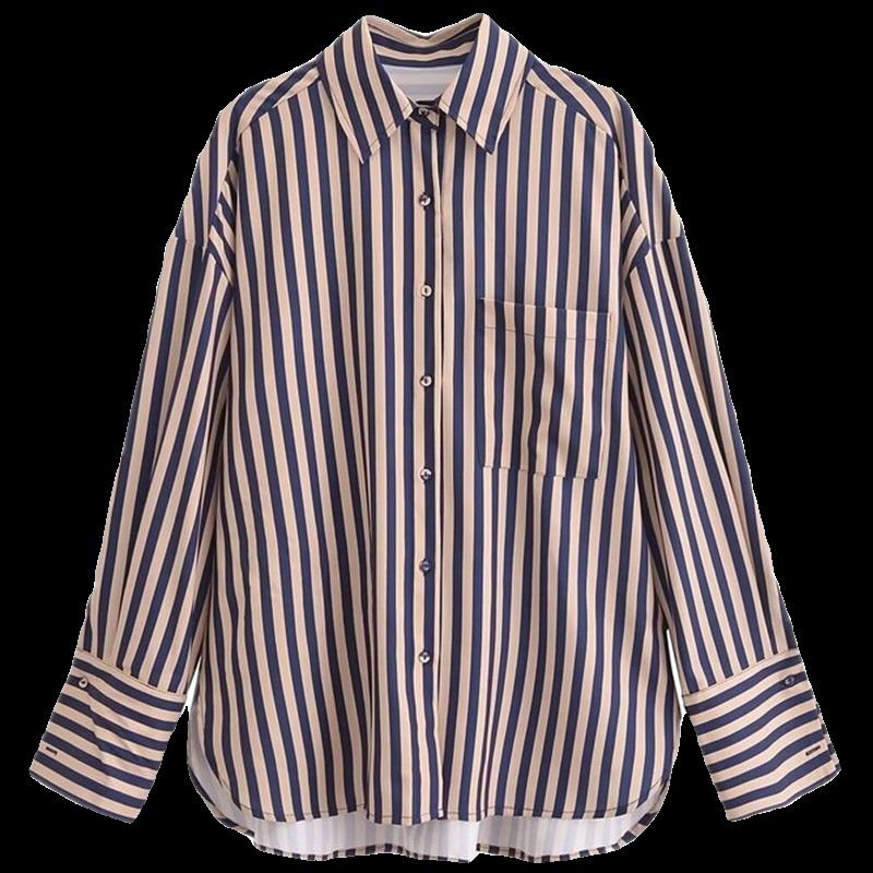 2024 Women's Spring New Stripes Casual Easiest for Match Loose Lapels Long Sleeve Shirt Top 2731816 704