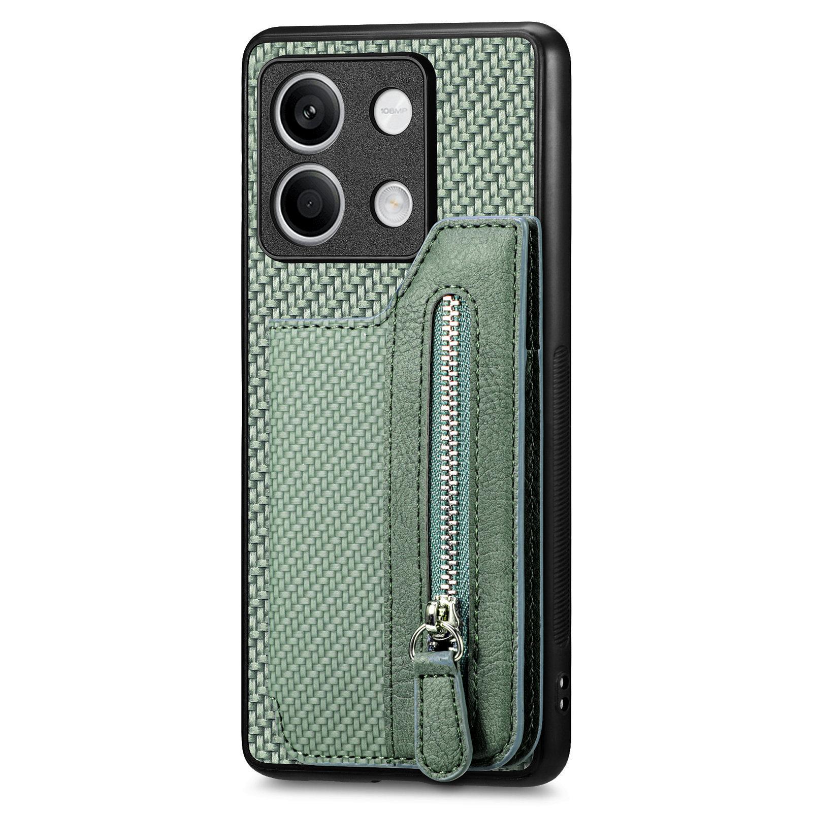 

C1-04 For Xiaomi Redmi Note 13 5G Case Leather+PC+TPU Zipper Wallet Phone Cover Green