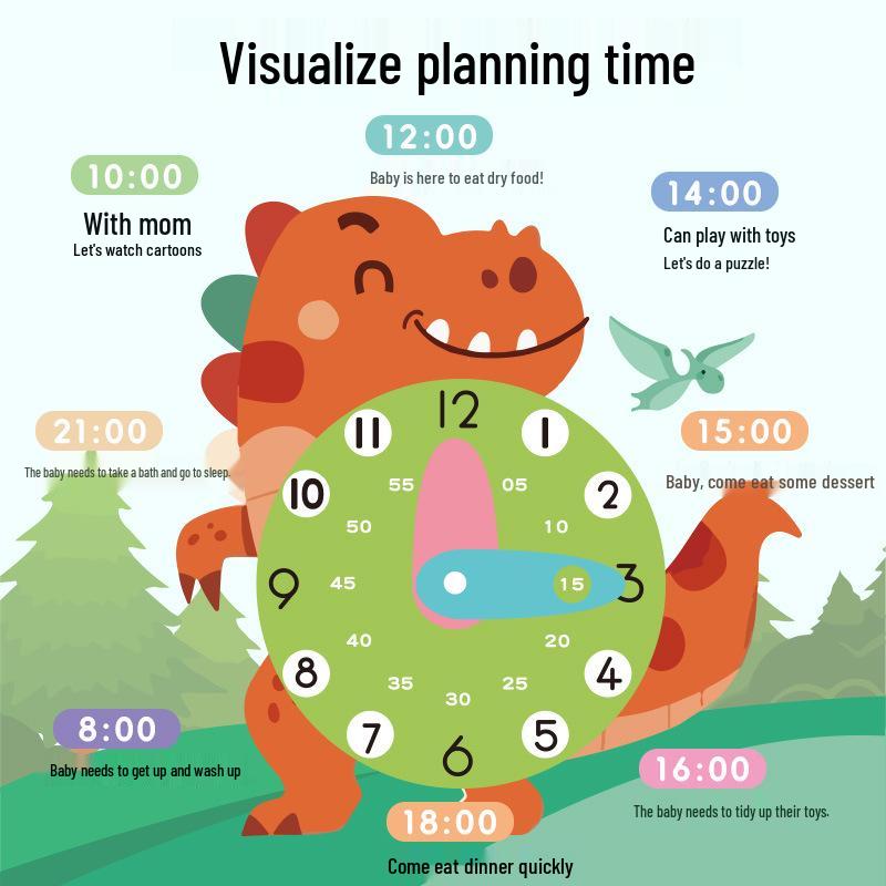 Dinosaur Theme Wooden Cognitive Calendar Clock for Early Education