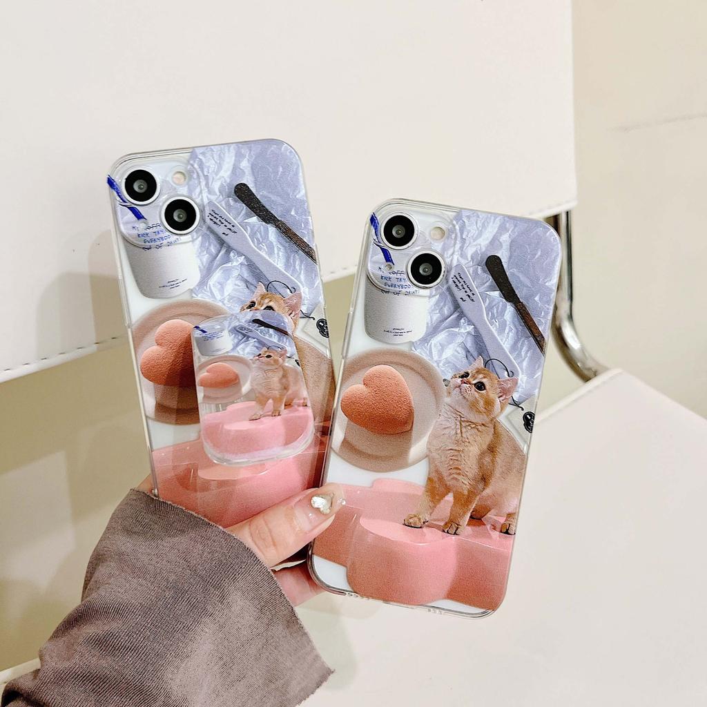 Ins Sweet Bread Love Soft Silicone Phone Case For Iphone X Xr Xsmax 11 12 13 Pro Max Mini 8 7 Plus Stand Holder Cute Cat Cartoon