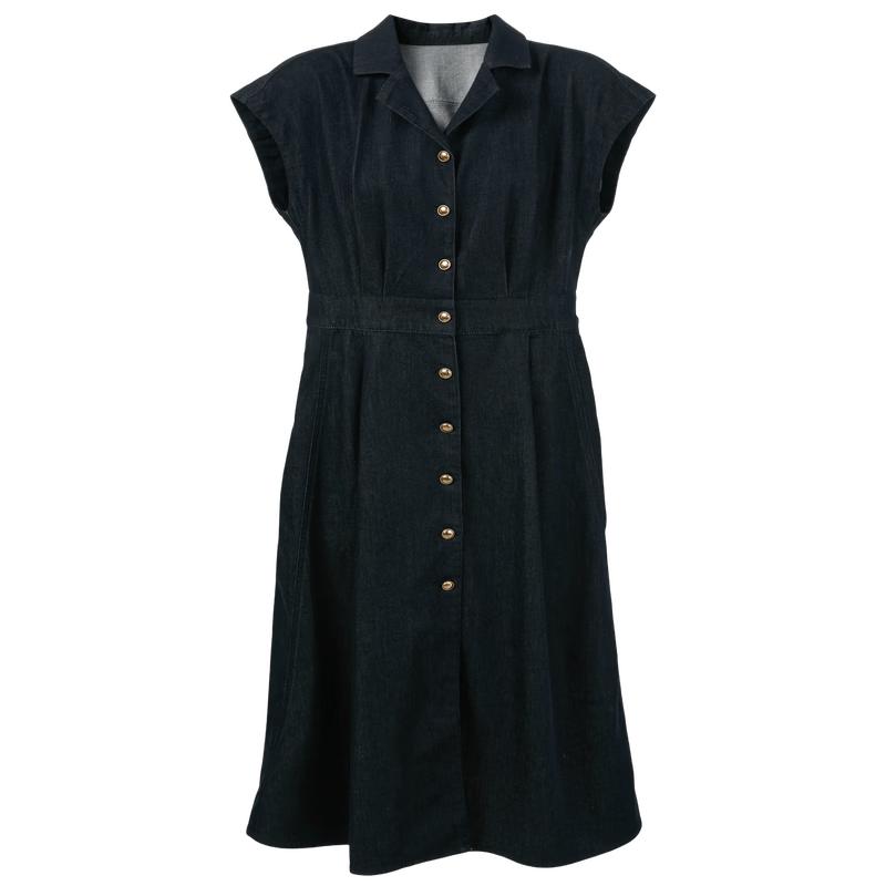 Sancai Western Collar Single-breasted Denim A-line Dress