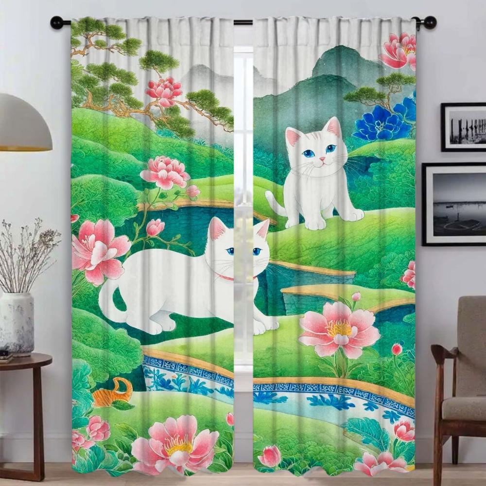 

Шторы Master Cat Blackout для комнаты, 2-панельный тюль для спальни, современные шторы для гостиной, украшения на Хэллоуин, перегородки, жалюзи W50xH70cmx2pcs-CL