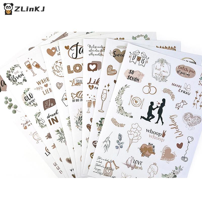 230 pezzi 8 Fogli Tema Matrimonio Scrapbooking Fai da te Adesivi Decorazioni Trasparenti Per Libro degli Ospiti Diario Personale Adesivi per Arti e Mestieri