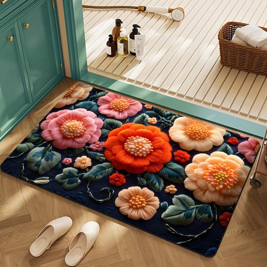 Bodenmatte Schnelltrocknend Lebendige Farbe Blumendesign Rutschfeste Rückseite Teppich Badezimmer Wohnzimmer Fußmatte Heimdekor