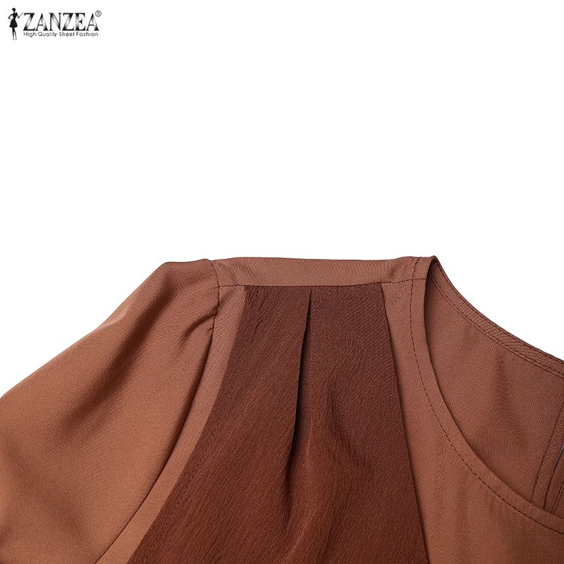 ZANZEA Abito Lungo Casual da Donna Girocollo Maniche Lunghe Largo Patchwork