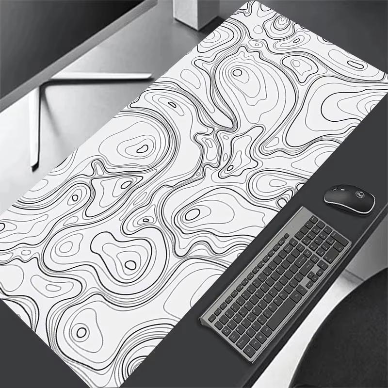 Black White Contour Line Gaming Mouse Pad Waterproof Nonslip Desk Mat