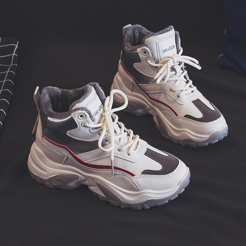 

Dad Shoes Girl 2021 Winter New Fleece Thickened Warm High Top Platform Sneakers Casual Versatile Cotton Shoes Tide 40