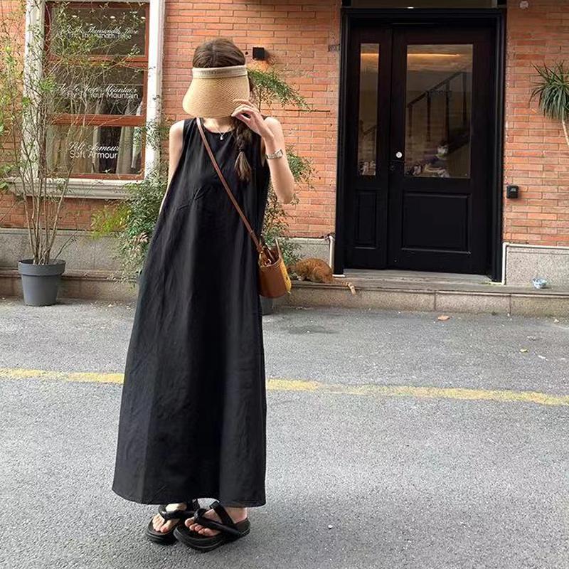 Móda Léto Bez rukávů Dámské Elegantní Dlouhé Šaty Vycházkové Design s holými zády Kulatý výstřih A-linie Společenské šaty Dámské Ležérní Jednoduché Jednobarevné Oblečení