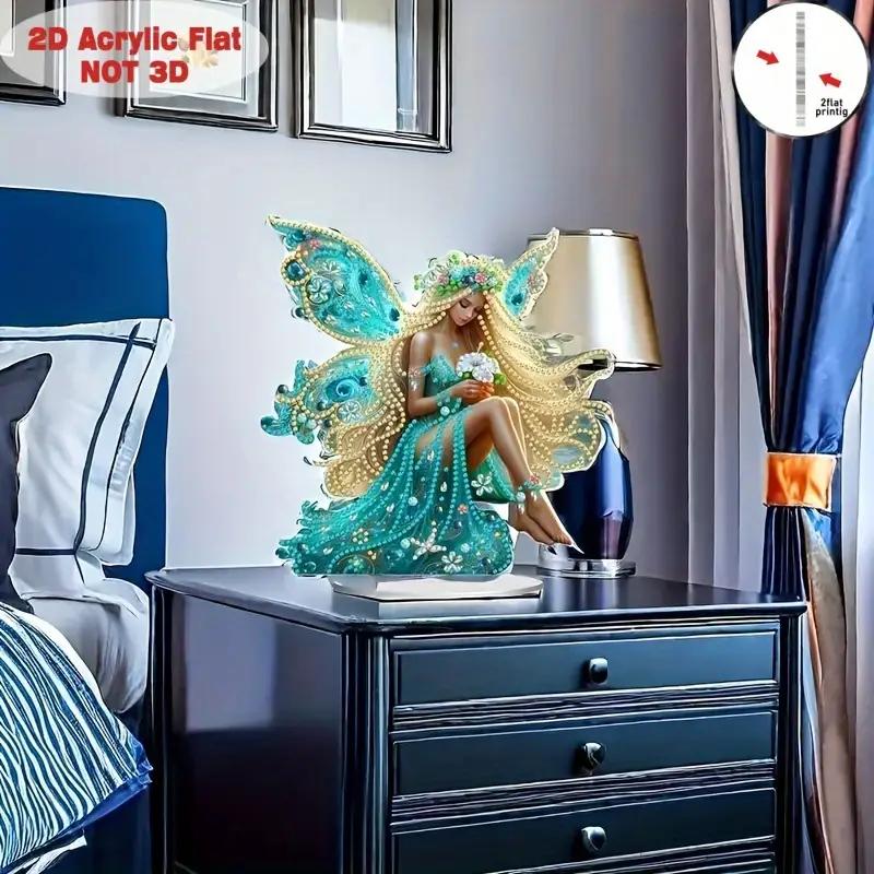1pcs2D Flat Magic Green Fairy - Acrylic ornament with bracket, suitable for decorating desktops, bedrooms, and offices
