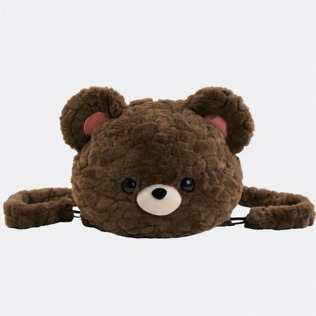 Cute Cartoon Plush Bear Backpack For Women Lightweight Casual Foldable Shoulder Bag With Zipper