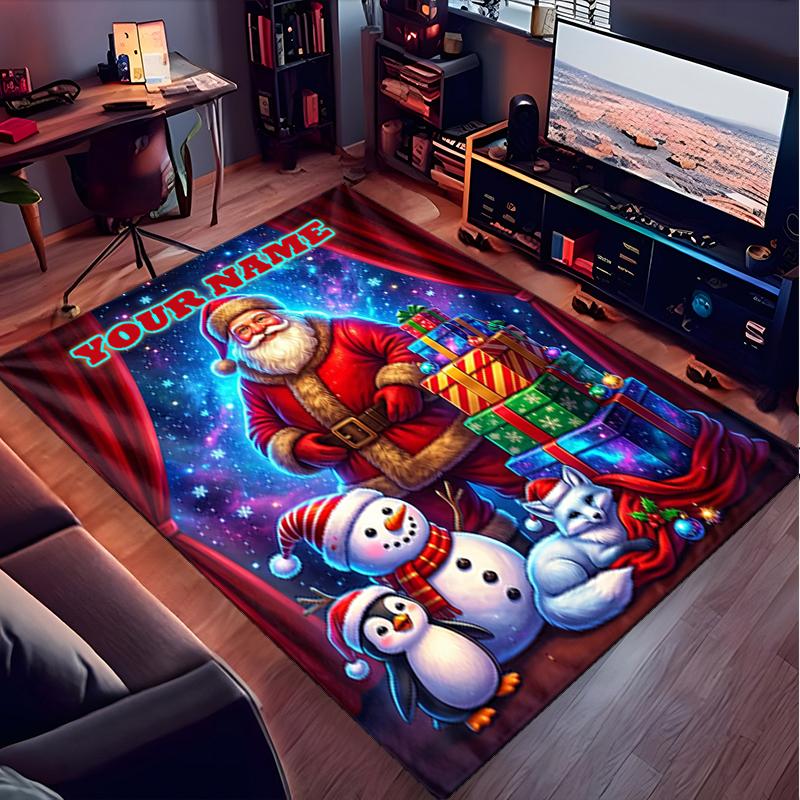 1PC Custom Name Christmas Magic Scene Theme Floor Mat Ideal for Living Room, Game Rooms, Office, Bedroom,Floor Mat Playful Design
