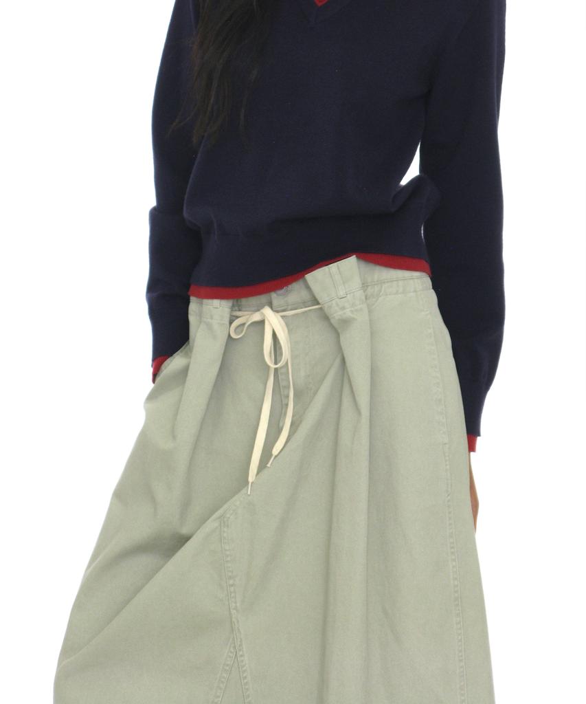 PARTIMENTO WOMEN Inverted Drawstring Maxi Skirt_Stone
