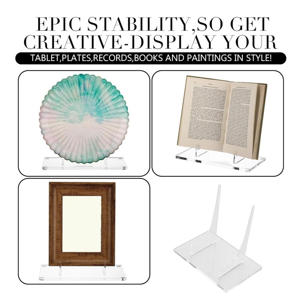 2 Packs Large Plate Holder Acrylic Clear Plate Display Stand for Book Decorative Plate Plaque Photo Platter Tabletop Art Home Office