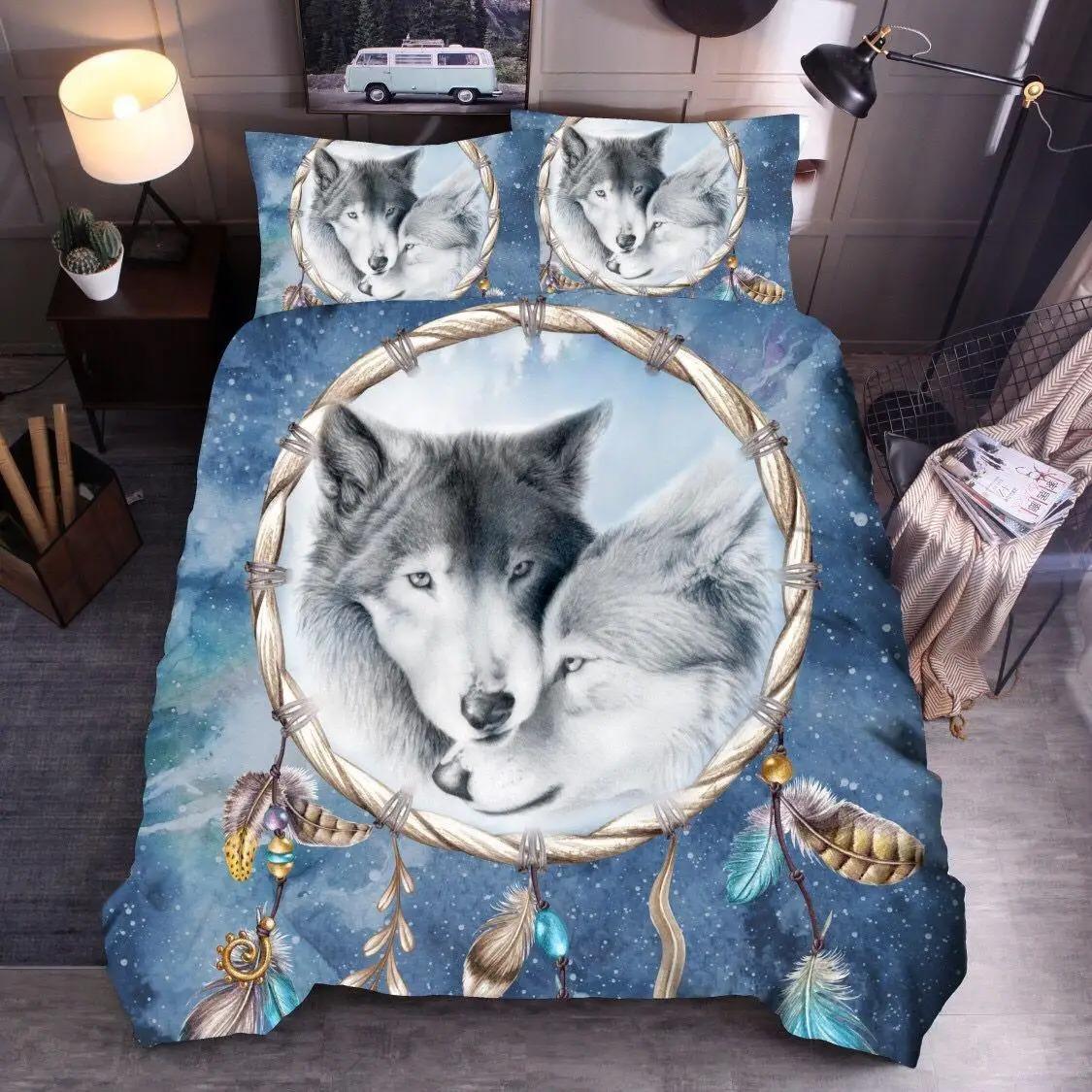 

3D Print Wolf Lovely Animal Beding Set Premium Gift Comfortable Home Textiles Single Ful King Twin Sized Dimensions Children Kids Adult People Soft 135*200cm Eu-Single