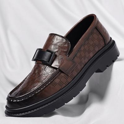 2025 Summer Hollow Men's Round Toe Pattern Fashionable Men's Shoes Business Casual Leather Shoes British Men's Loafer Shoes