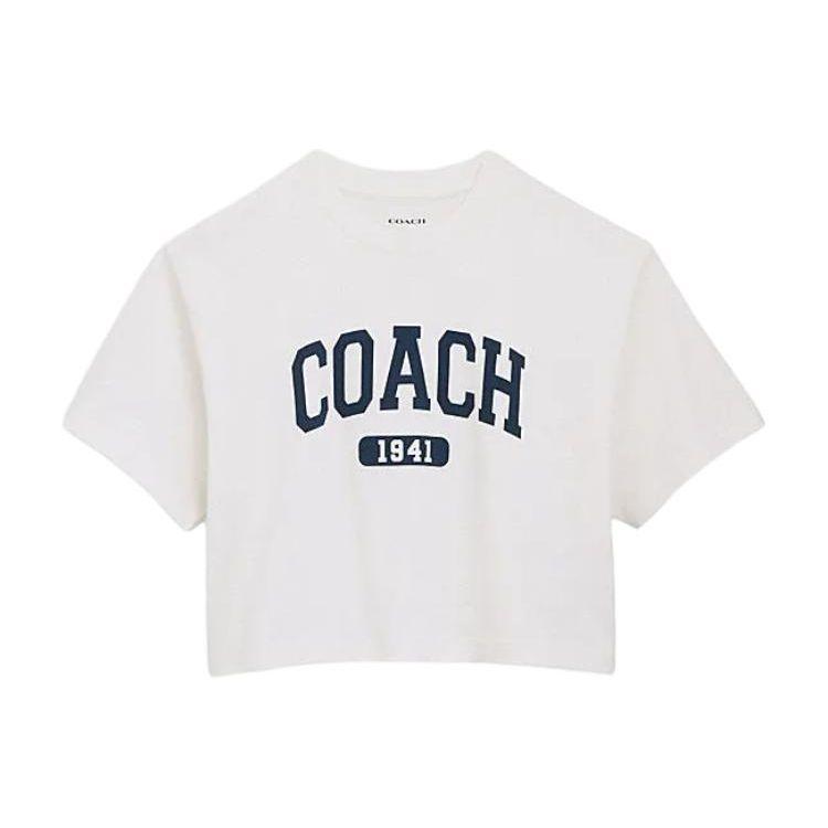 Coach Loose Short Sleeve Letter And Number Print T-Shirt Women Tops White CQ843-WHT