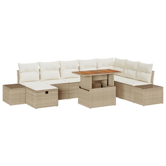 VidaXL Ensemble de canapé de jardin 9 pièces avec coussins Beige Poly Rotin 3360068