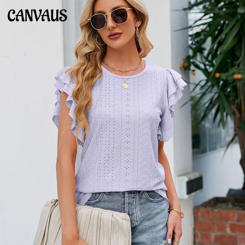 

Летняя женская футболка с круглым вырезом Двухслойный рукав пеплум с выдолбленным коротким рукавом