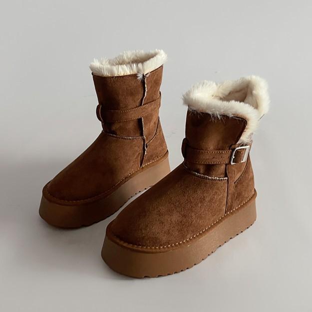 

2025 осень и зима новинка два способа носки утолщенные средней длины с пряжкой на ремне бархатные теплые хлопковые туфли тренд увеличение толстой подошвы сноубутсы женские 40