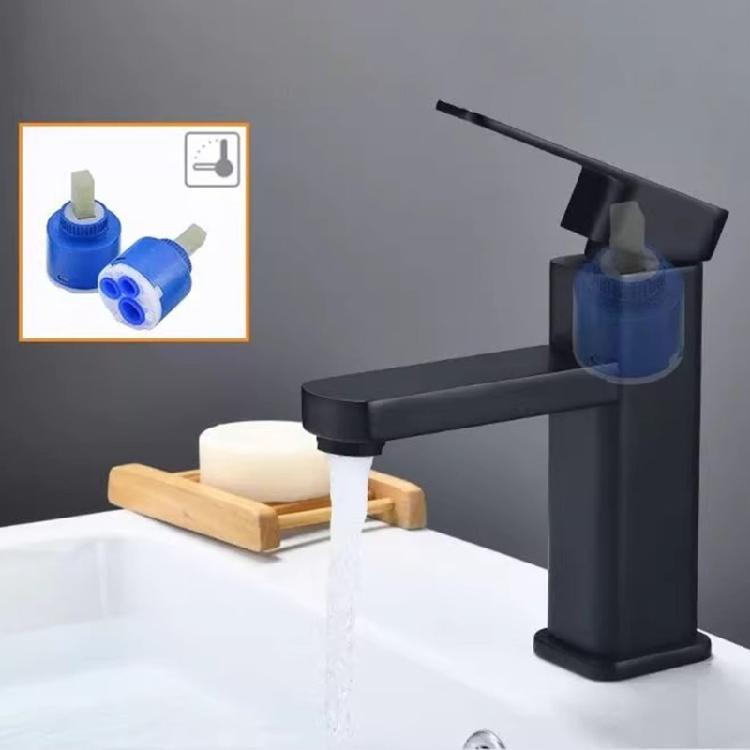 Minimalistyczny Czarny Kran Łazienkowy Kwadratowy Jednouchwytowy Mieszacz Wody Ciepłej i Zimnej Odporny na Rdzę Stal Nierdzewna