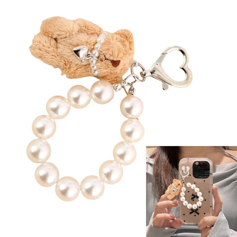Fashionable Adorable Lovely Bear Keyring With Elegant Pearls Chain Accessory for Everyday Use and Special Occasions