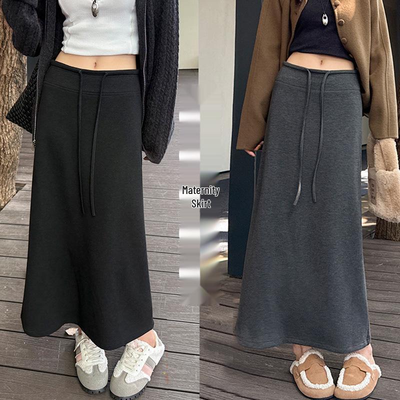 

2026 Spring/Summer Maternity A-line Skirt - Sticky Rice Slimming Mid-length Umbrella Design, Ideal for Spring/Autumn L темно-серого