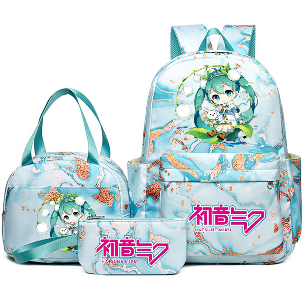 3Pcs/set Anime Hatsune Miku Printed Backpack Handbag Pencil Case for Teenager Student Bookbag Schoolbag Women Large Capacity Waterproof Travel Bag