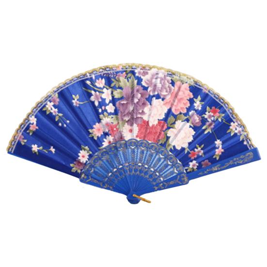 Kinesisk stil Folding Fan Hot Stamping Silke Stoff Håndholdt Fan med gullkanten blomstermønstre