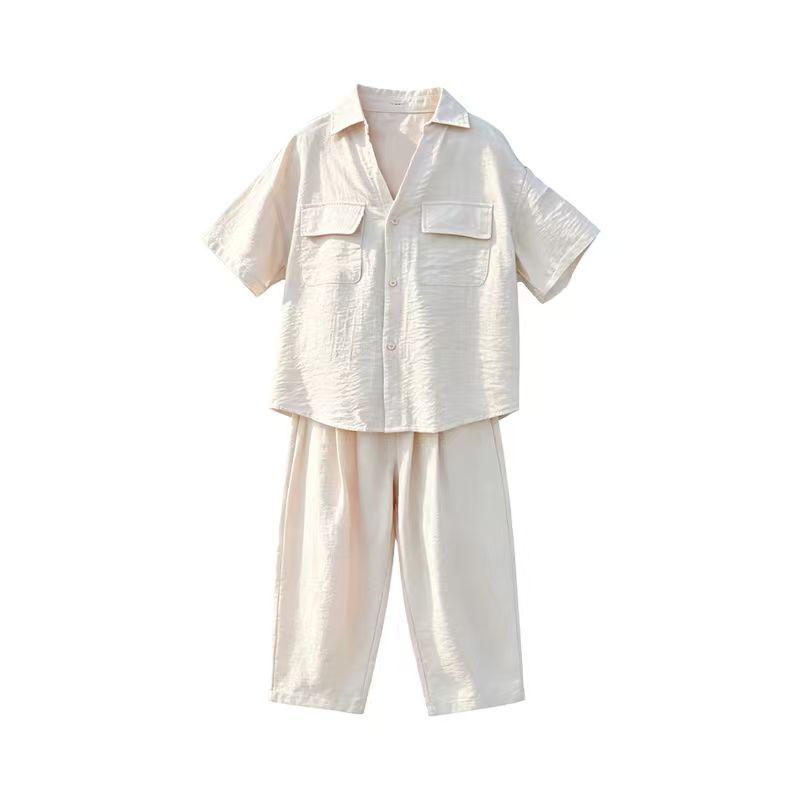 Boys' Summer 2026 Casual Korean Style Two-Piece Set – Short Sleeve & Long Pants