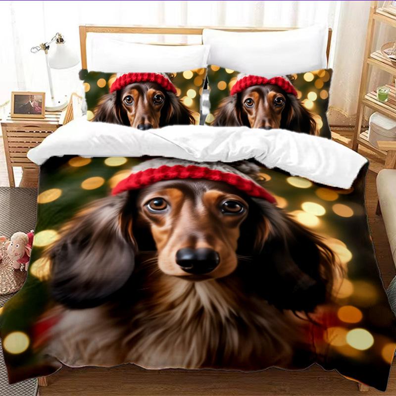 Quilt Cover 3D Digital Printing Three-Piece Set Home Textile Snow Cute Pet Tk Bedding