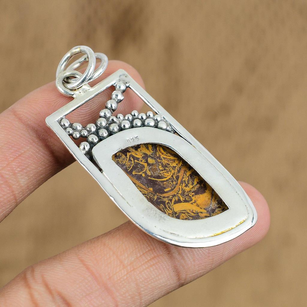 Natural Mariam Jasper Gemstone Pendant 925 Sterling Silver Indian Jewelry