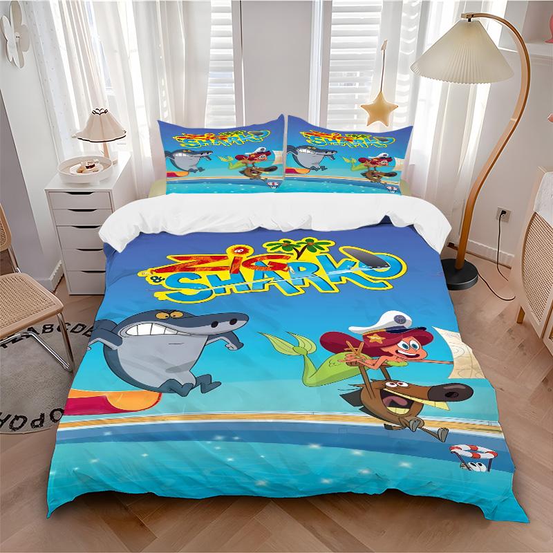 Zig Sharko Cartoon Fun Print 3Pcs Bedding Set,Duvet Cover with 2 Bedro,Pillowcase Home Birthday Gift