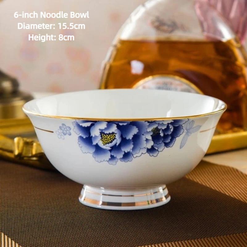 Jingdezhen Bone China Noodle Bowl – 6 Inch Heat-Resistant Footed Porcelain Bowl