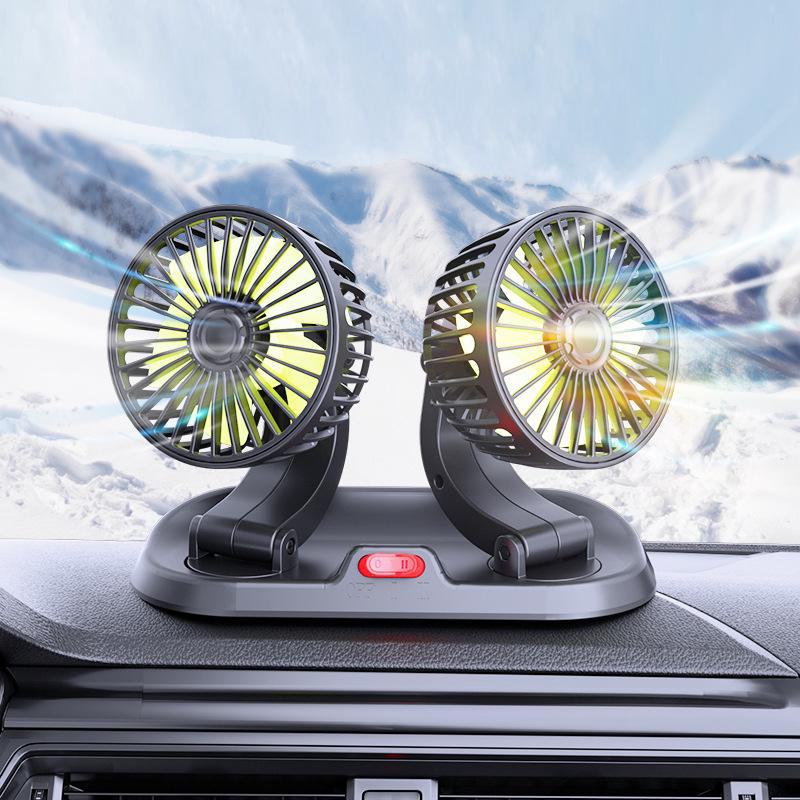 Adjustable Dual-Head Mini Car Fan for Summer