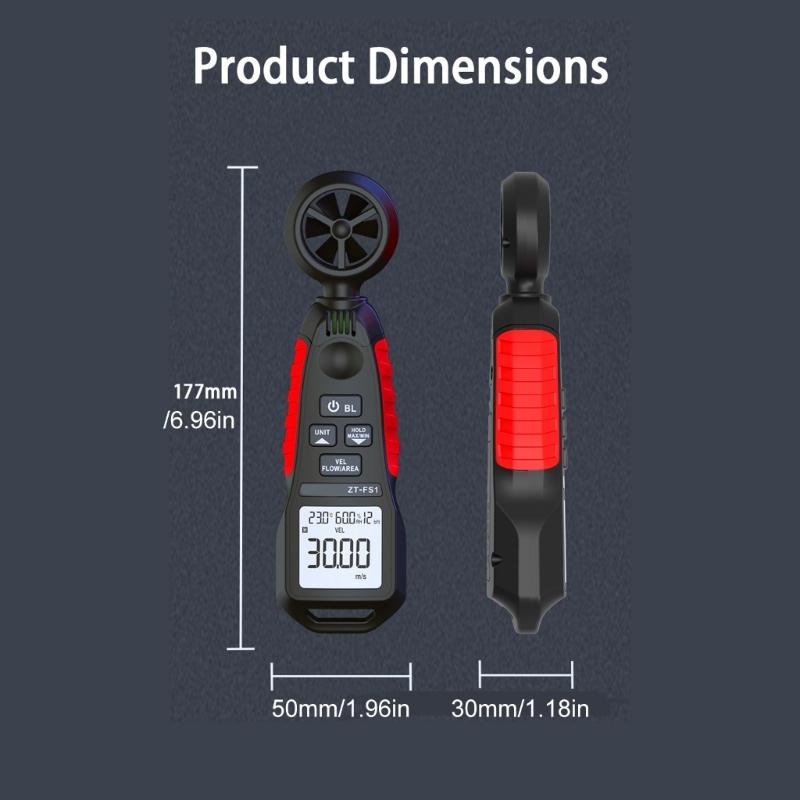 Handheld Anemometer Measuring Speed Wind Volumes Force Temperature Moisture Large LCD Backlight Display for Outdoor