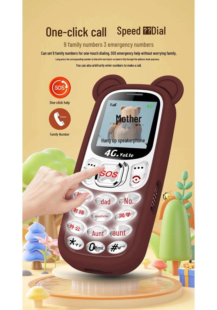 Universal 4G/5G Kids Mini Cartoon Phone with GPS, Anti-Internet Addiction, Elderly Mode, and Bear Paw Silicone Case