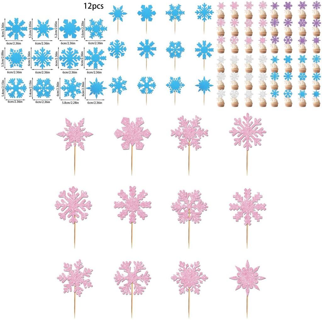 Christmas Snowflake Cake Toppers With Shining Design Paper For Holiday Party Decor