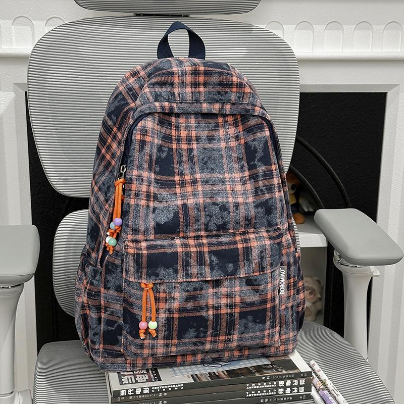 Schoolbag Japanese ins autumn and winter retro plaid schoolbag female British college style college student class travel versatile backpack