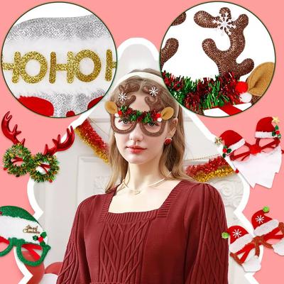 Cute Funny 6 10PCS Christmas Glasses Glitter For Party Adult Child Kids Eyeglasses for Xmas Christmas Decorations Accessories