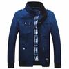New washed pure cotton men's jacket large size blue stand-up collar men's top jacket men's