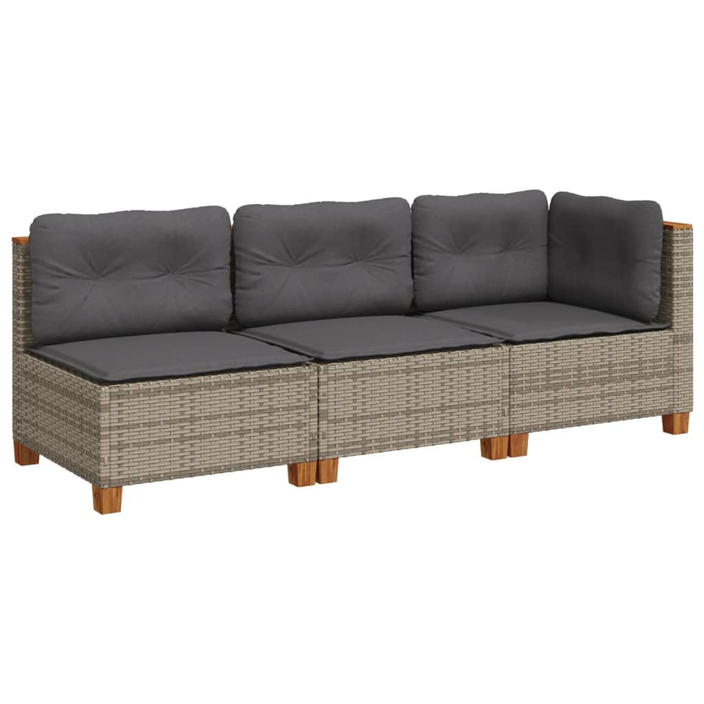 Garden Sofa with Cushions 3 Seater Grey Poly Rattan