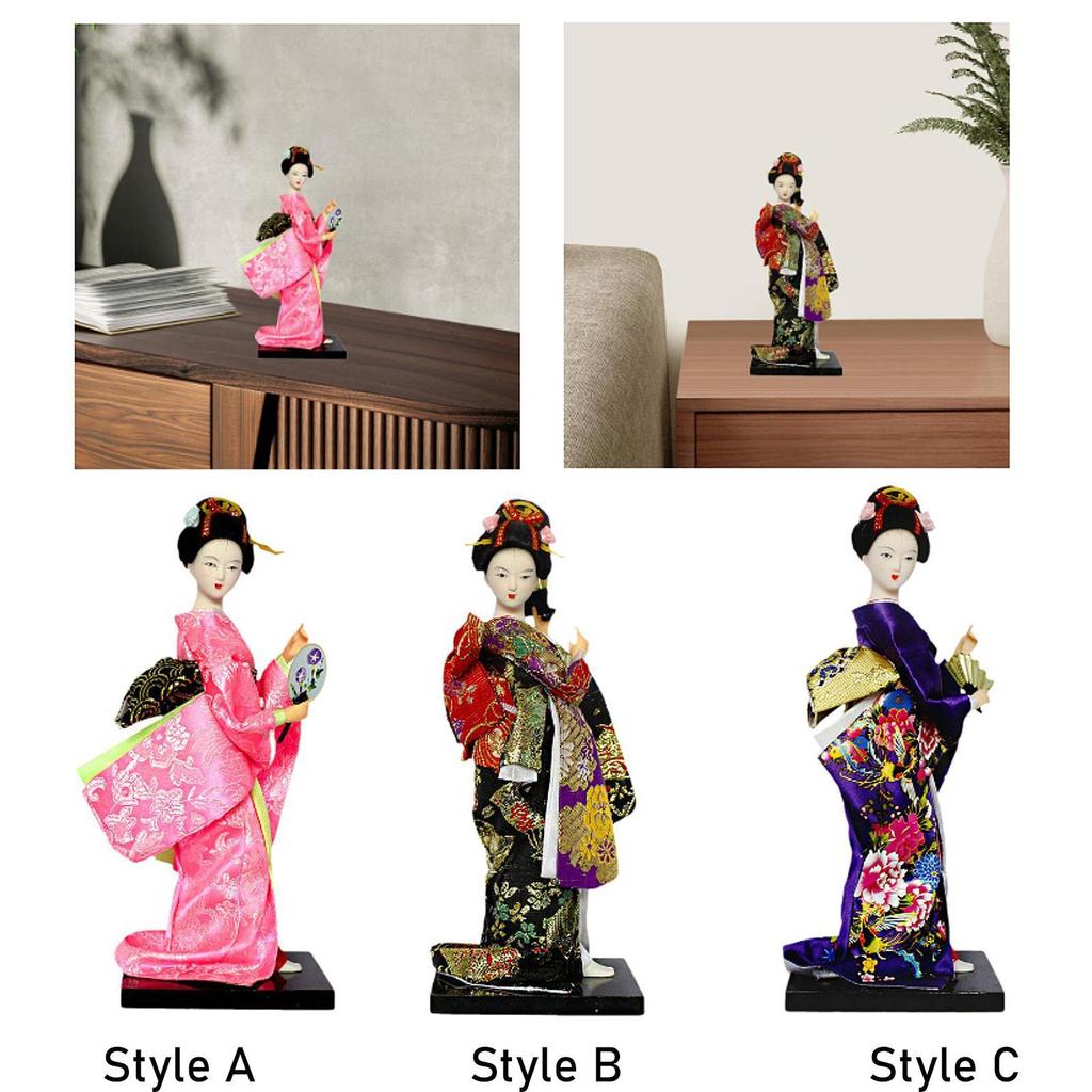 Japanese Geisha Kimono Doll Traditional Desktop Ornament Centerpiece Gift Collectible Statue for Cabinet Office Shelf Bedroom