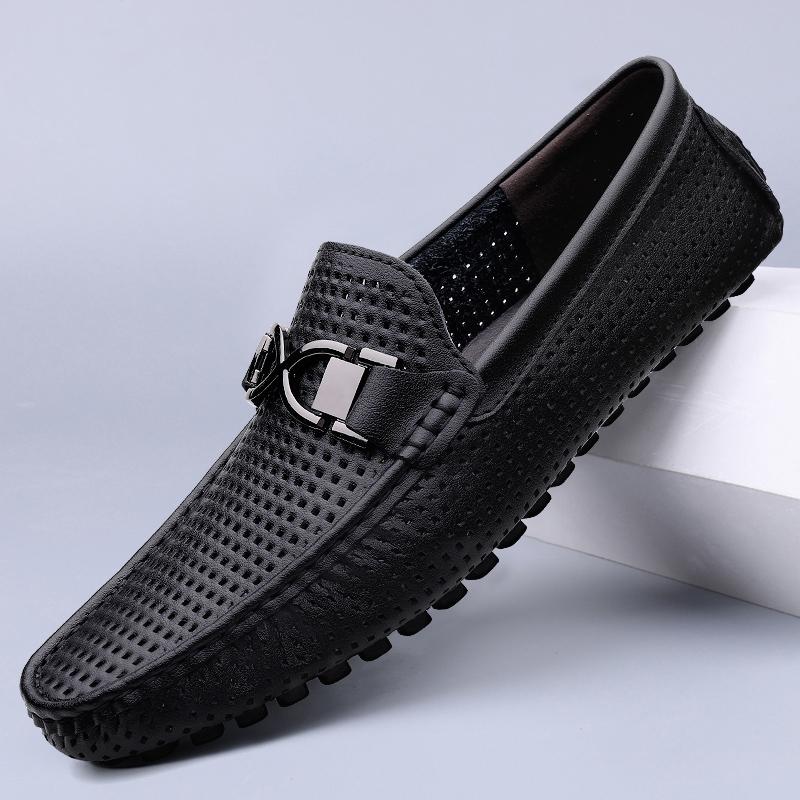 Fashion 2025 Spring Summer Men's Dress Shoes White Loafers Leather Casual Shoes Slip on Moccasin Shoes Fashion Hollow Out Design Shoes