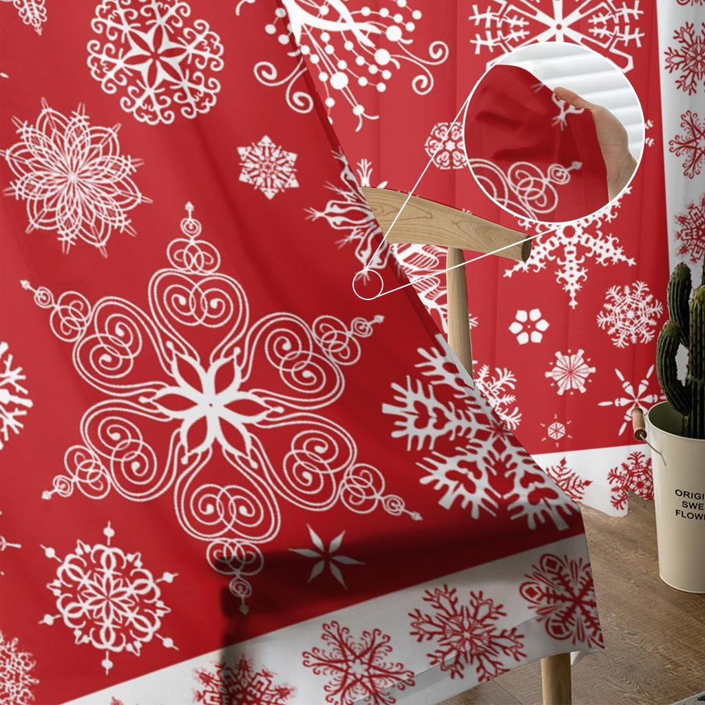 Christmas Red Snowflake Texture Living Room Transparent Tulle Window Curtain Bedroom Kitchen Decor Veil Drapes Curtains