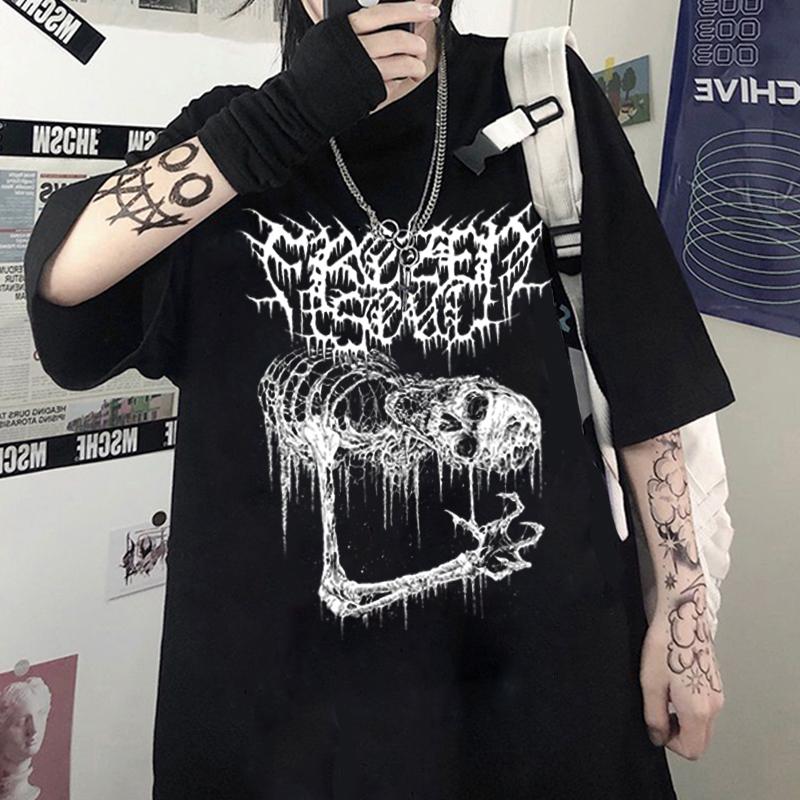 Harajuku Y2k Clothes Summer Goth Female Horror Skull Loose Men and WomenT-shirt Punk Dark Grunge Streetwear Gothic Top T-shirts