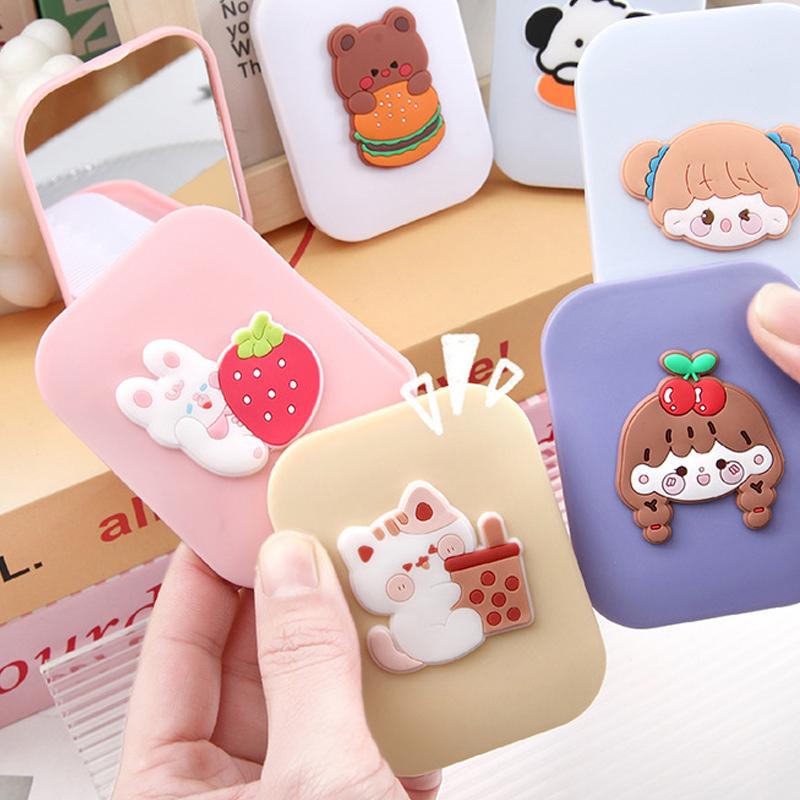 Perie de păr portabilă de buzunar cu desen animat, mică pentru călătorie, masaj, mini oglindă de buzunar, pieptene pliabil pentru femei, fete, instrumente de styling drăguțe