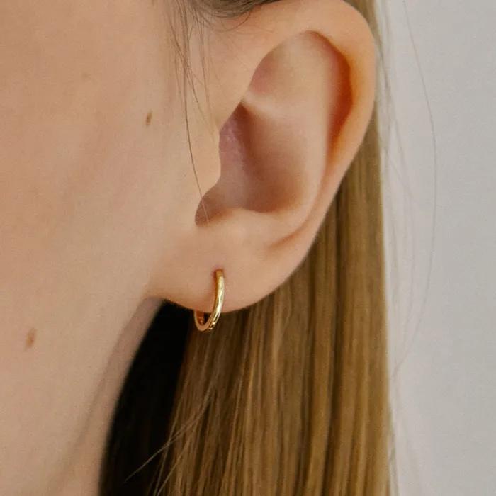 14K Dainty Basic One-Touch Ring Earrings / 2 sizes