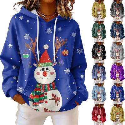 Women's Loose Comfortable Casual Fashion V-Neck Christmas Print Long Sleeve Hoodie