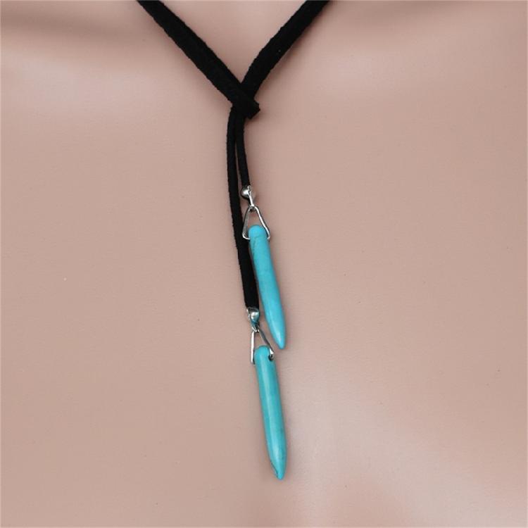 Turquoise Charm Necklace Bohemian Jewelry Natural Blue Stone Lariat Wrap
